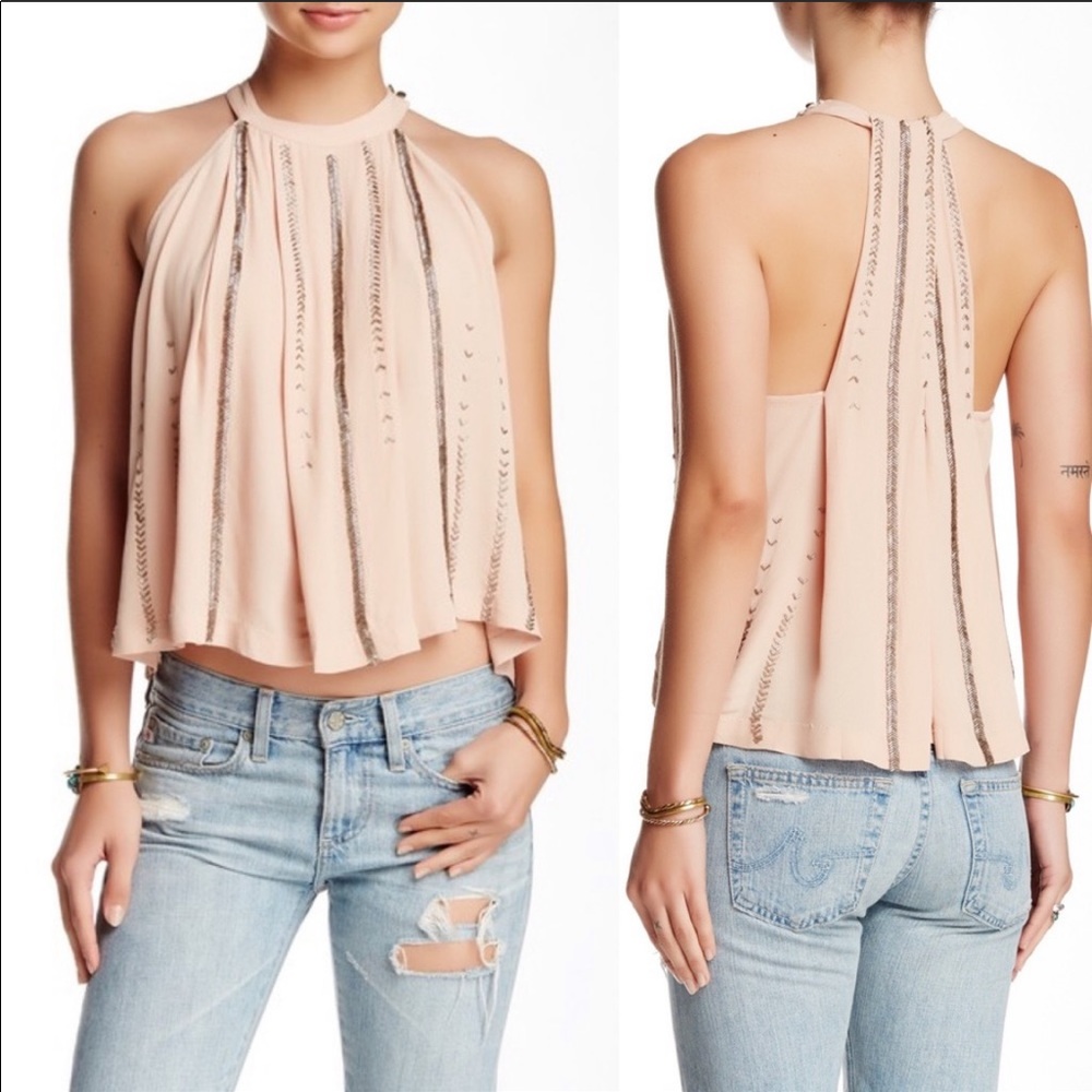 FREE PEOPLE Shimmer & Shine Crop Tank Top, Size L - Picture 1 of 13